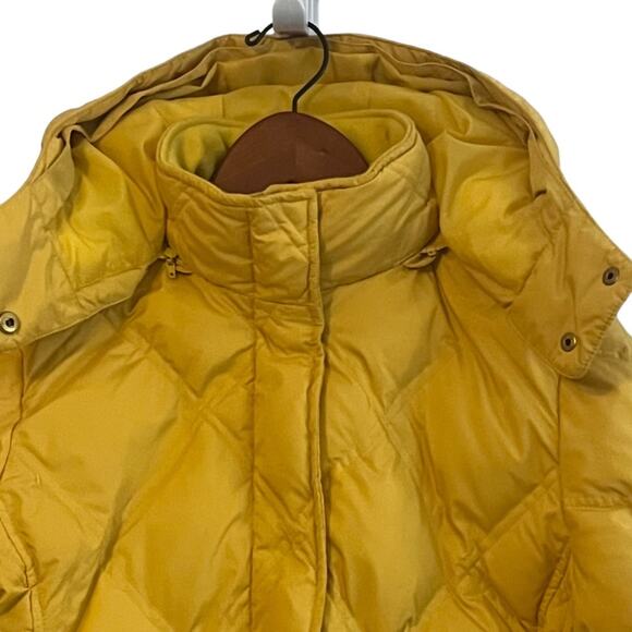 Lands End Goose Down Barn Chore Jacket Womens Small Quilted Hooded Yellow Parka - Picture 2 of 12